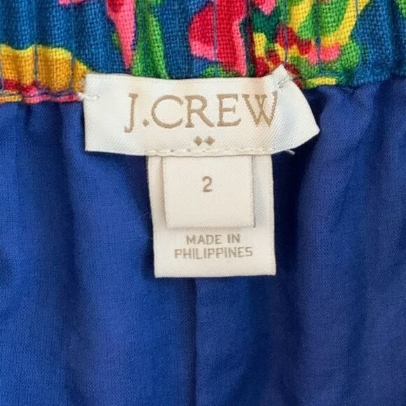 J Crew Women’s Linen Blend Skirt Size 2 Mini Blue Floral Tropical Boho Summer - Picture 2 of 12
